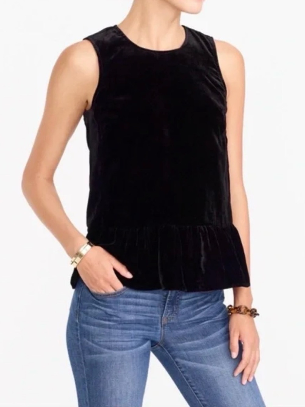 J. Crew Black Velvet Peplum Top – Size 4